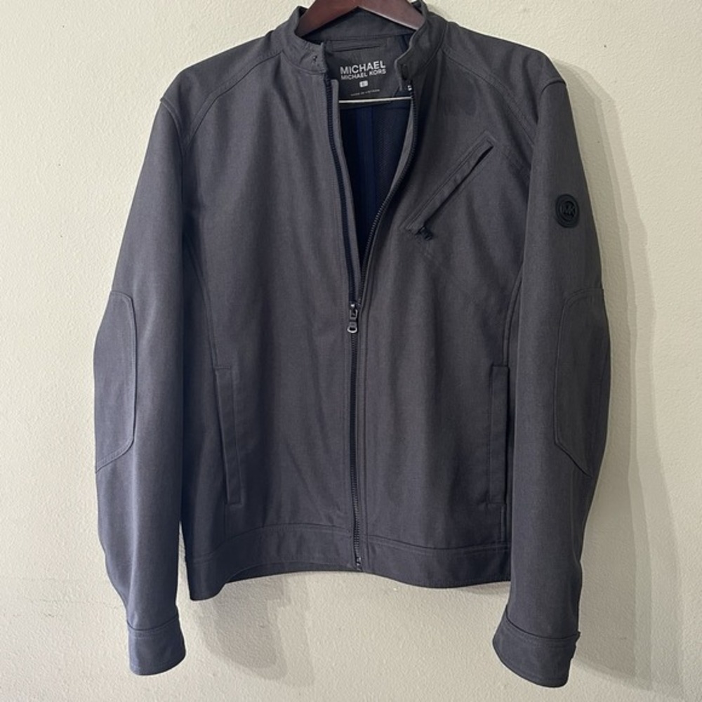 Michael Kors Jacket Mens L Gray Bomber Soft Shell Polyester‎ Mesh Lined Outdoor